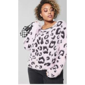 Pink Leopard Print Eyelash Sweater